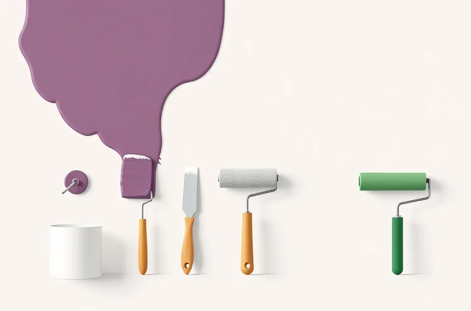 Outils de peinture disposés dans l'ordre des étapes du chantier
