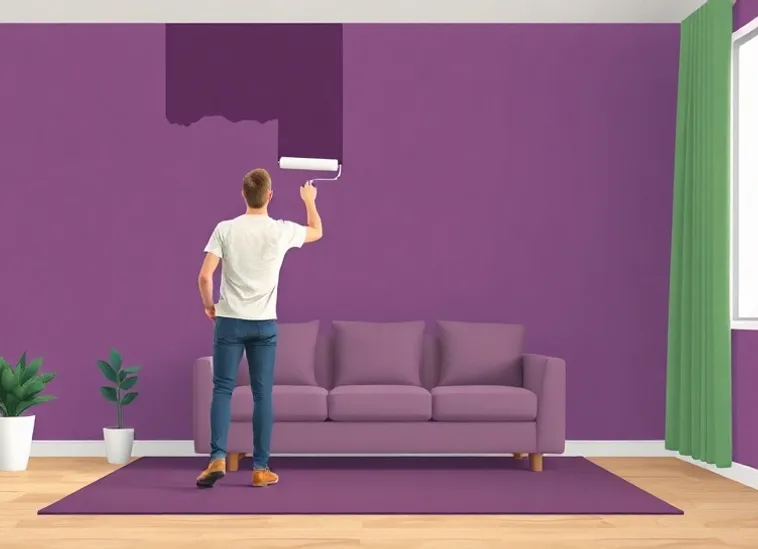Peintre appliquant la peinture au rouleau sur un mur de salon
